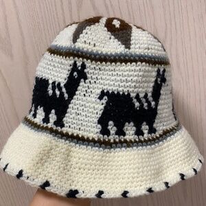 Lama Print Knitted Bucket Hat